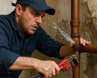 a man in a blue shirt is holding a wrenet