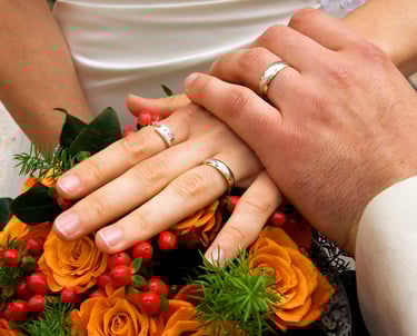 Hands holding with wedding rings