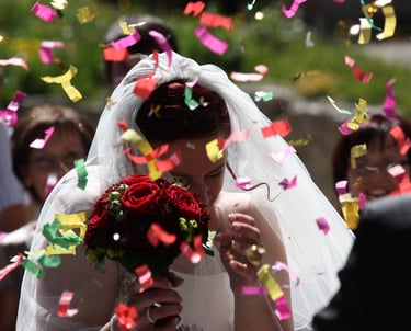 Bride with colourful confetti