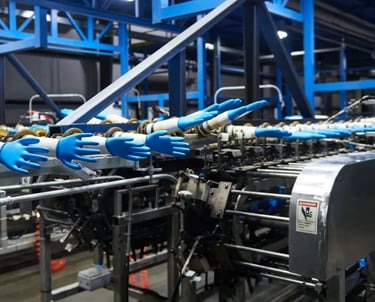 A factory floor with gloves.