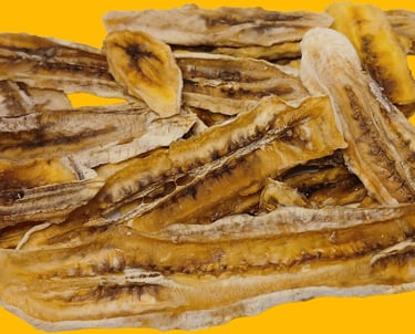 a pile of bananas on a yellow background