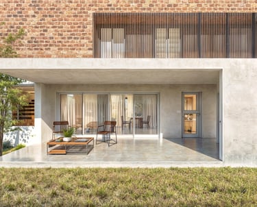 Casa introspectiva. Galería y visual al patio de una casa moderna. Arquitectura con sentido.