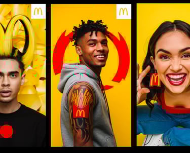 a man and woman with a mcdonalds logo on their faces