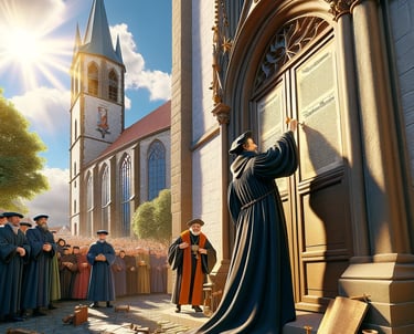 a man in a monk robe is standing in front of a church