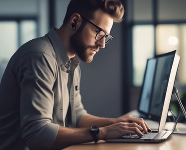 A technician providing remote support on a computer.