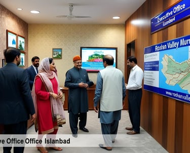 a group of people standing around a map of a map