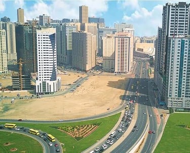 a cityscape of a city with a lot of traffic