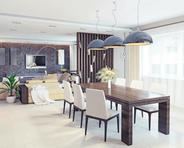 a dining room with a table and chairs