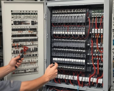 Close-up of a professional setting up a wireless access point antenna on a building exterior.