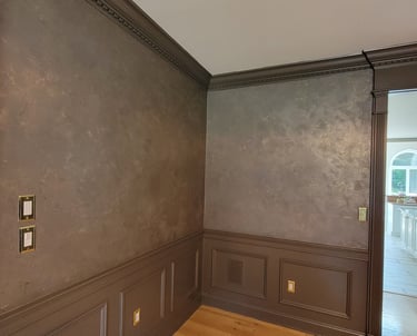 bespoke metallic plaster with glitter for a colts neck nj dining room by Artworks by Marcine