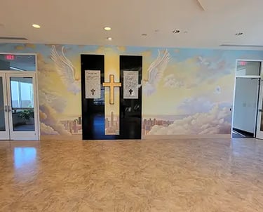 bespoke 9 11 memorial mural by marcine for Saint David the King church in princeton junction nj