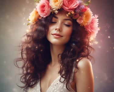 A serene woman contemplating her future with a hopeful expression.