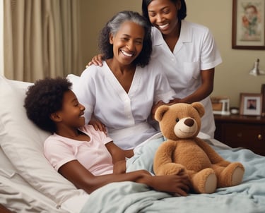 A caring caregiver assisting a senior in a cozy home environment.