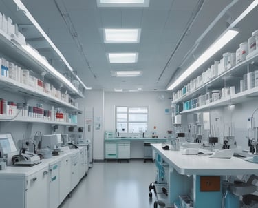 A modern hospital operating room with medical staff performing surgery.