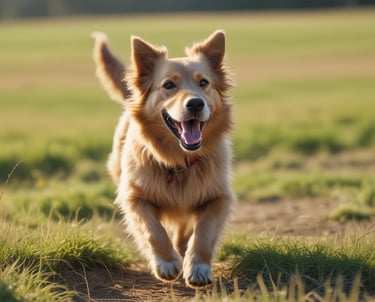 a small white dog running across a road