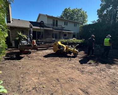 Existing damaged grass being removed before sod installation