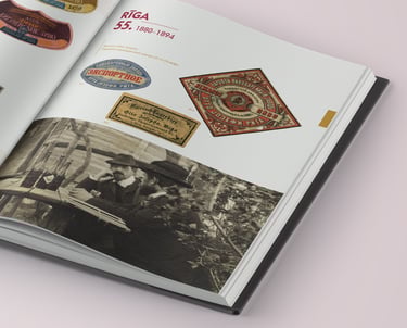 Book design. You can see beer labels, and old photo of two man drinking beer. 