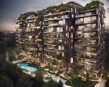 white and blue concrete 4-storey building