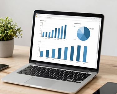 A person is looking at a computer screen displaying a document titled 'Overview - All Private Equity - Fundraising, Investments, & D'. The document contains statistical charts and graphs related to private equity market statistics from 2007 to 2022. Various tabs and functions like 'File', 'Home', 'Insert', and 'Design' are visible in the interface.