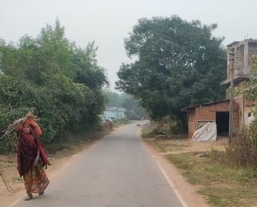 a lady walk on the road