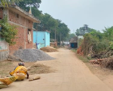 a lady with broom on the road