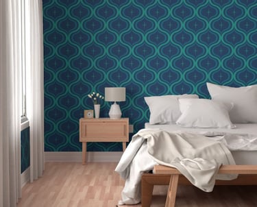 retro ogee 70s wallpaper in indigo