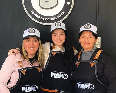 three women in aprons and hats standing in front of a sign that says pine