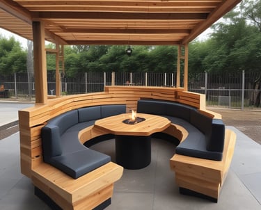 A large building with classic architectural features, including arched window frames and ornate detailing, is under renovation. Scaffolding is erected along the side, reaching up to the roof. The building has a muted, aged facade with multiple windows, some of which are open.