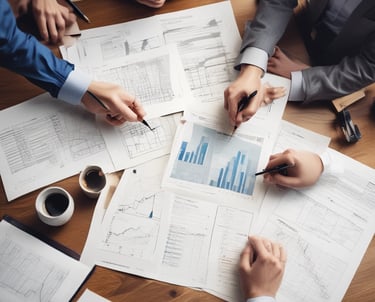 A small, round robot with a smooth white surface and blue accents operates a blue laptop on a sleek, floating platform. The robot has glowing eyes and an antenna on its head, with an 'AI' emblem on its front.