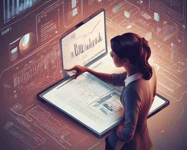 A scene featuring two robotic figures made from interlocking pieces on a wooden surface. One robot is primarily blue and white with a futuristic design, holding a black rod in one hand. The other robot is tan and black with insect-like legs and two pickaxe arms, resembling a mechanical creature.