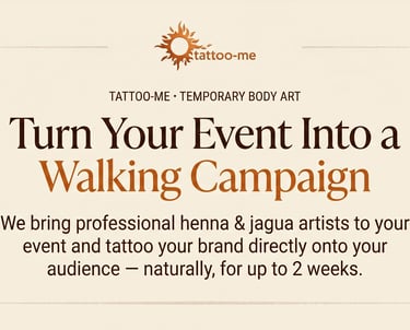 Professional henna and jagua temporary body art services for brand marketing events by Tattoo-me.