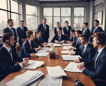 A vibrant building with a yellow facade and a red roof, surrounded by leafy trees and blue skies. The structure has a sign for a Shakti establishment and another sign for a lawyer's office. The windows are framed with green shutters, and there are several plants in front of the building.