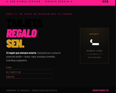 Tarjeta regalo SEN studio atelier Zaragoza