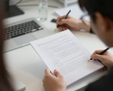 Team reviewing credit reports and auto options in a modern office.
