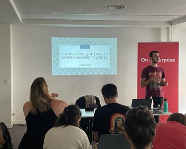 a man standing in front of a presentation on a presentation