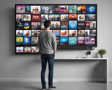 A diverse team collaborating around a digital workspace filled with technology and creativity.