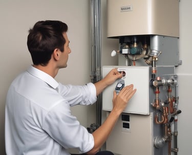 A modern gas boiler installation in a residential setting.