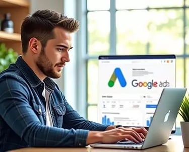 Symbolbild für Online-Marketing-Jobs im Call-Center in Lissabon: Person arbeitet mit Google Ads.
