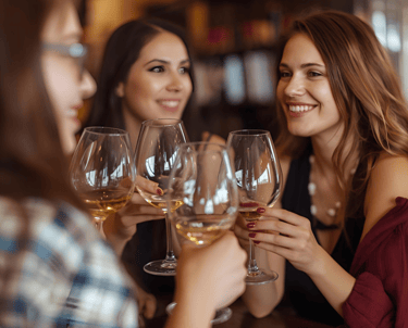 a group of people tasting wine