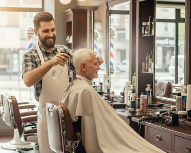 a man getting his hair cut by a barbershop