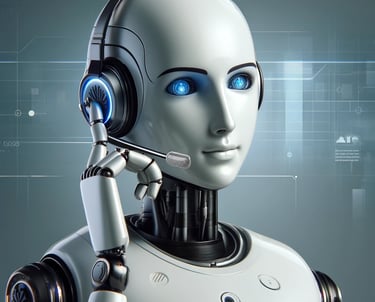 a robot with headphones and a headset