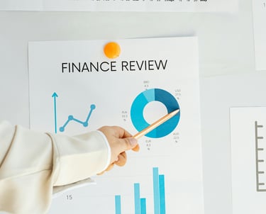 a person pointing at a business presentation on a white board