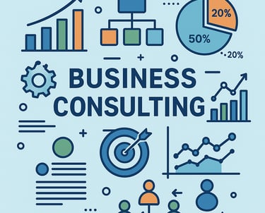 Business Consulting graphic with charts and graphs