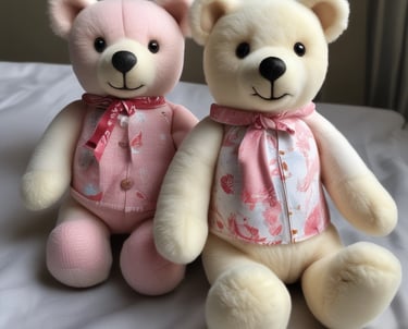 An orange teddy bear toy with black eyes and a small black nose sits against a dark background. The bear wears a blue scarf around its neck and features a green patch on its stomach with the words 'I love my teddy' inscribed on it.