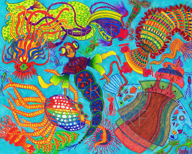 drawing underwater creatures avant-garde fantasy