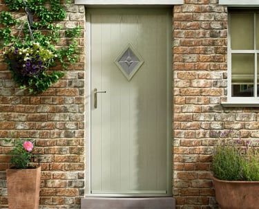 a short diamond composite door installed on brickwork