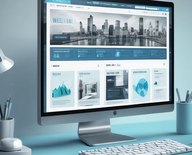 Modern business website design on a laptop screen with Ecuadorian landscape in the background.