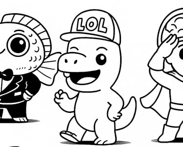 alt="Finbrööt Magnifico and other two on coloring card – Brainbrööt printable collection"