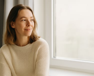 A young woman smiling in soft sunlight, representing hope and new beginnings in recovery.