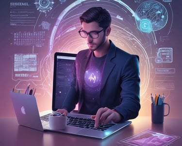 "Imagen generada por IA estilo creativo: robot escribiendo en un teclado"
